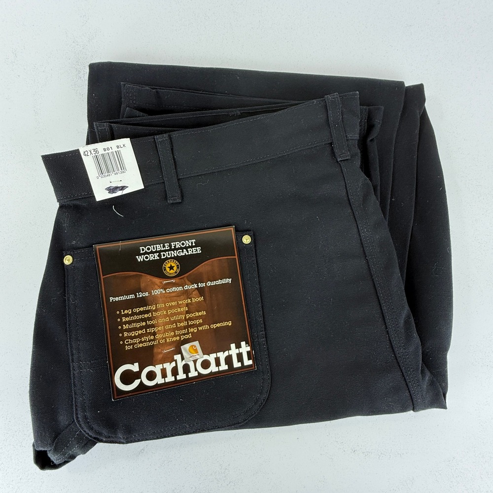 Carhartt Double Front Work Dungaree Pants Mens 42x36 B01 BLK Black NWT NOS